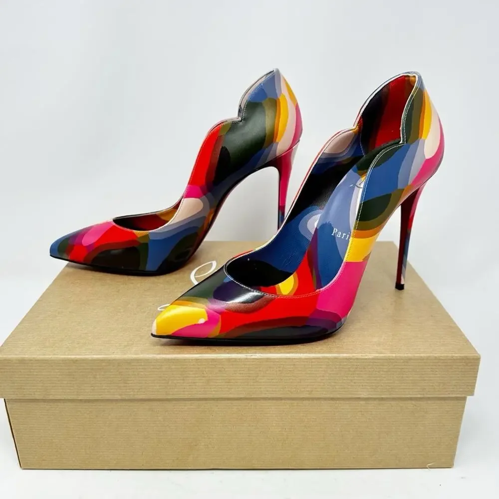 Christian Louboutin Hot Chick 100 Multi Print Leather Heels Womens Size EU 39